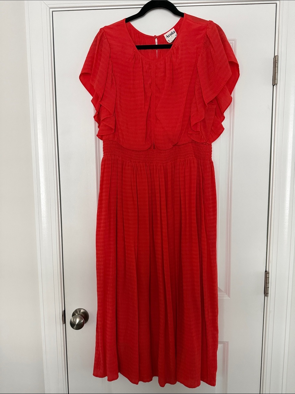 ARULA Flutter-Sleeve Midi Dress